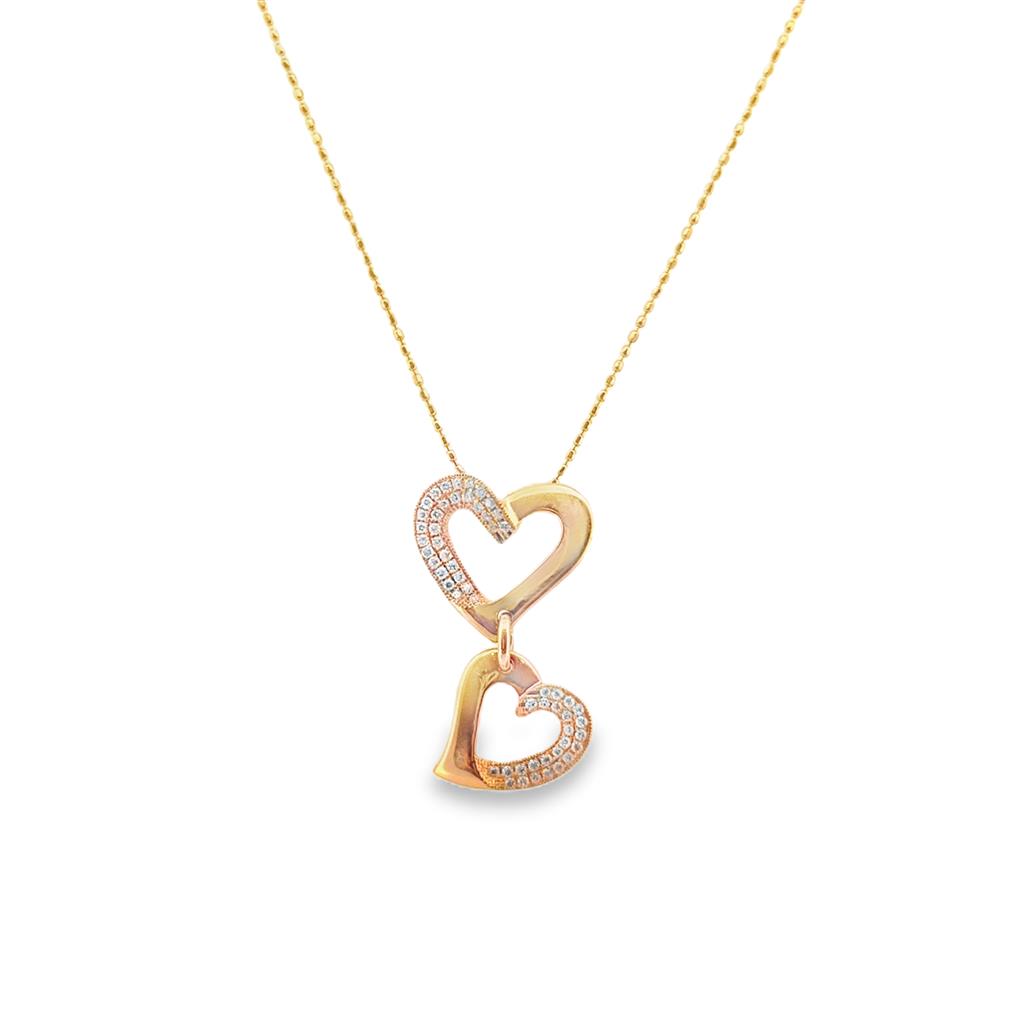 18K Rose Gold Double Diamond Heart Necklace