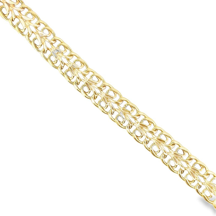 14K Yellow Gold 12mm Wide Intricate Link Bracelet with Lobster Clasp