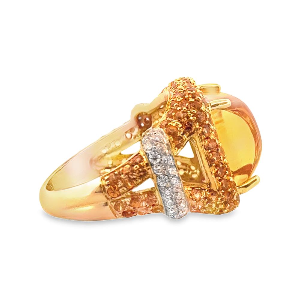 18K Yellow Gold Citrine and Diamond Statement Ring