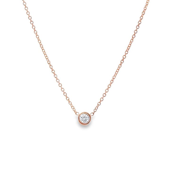 0.10 CTW Round Diamond Bezel Set Dainty Pendant Necklace in 14K Rose Gold