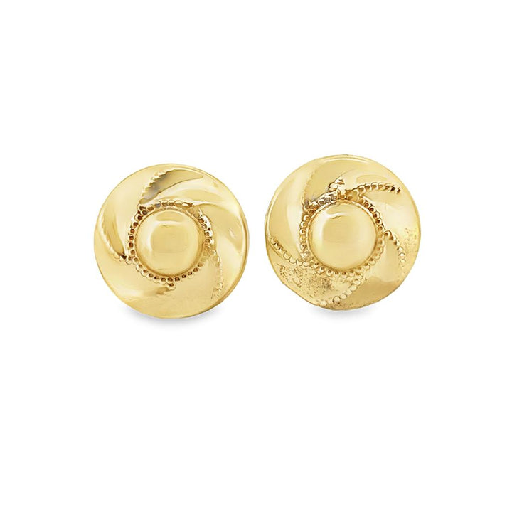 14K Yellow Gold 20mm Button Stud Earrings – Post Backs