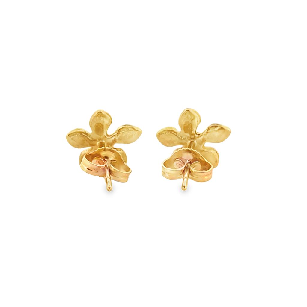 14K Yellow Gold Diamond Flower Stud Earrings