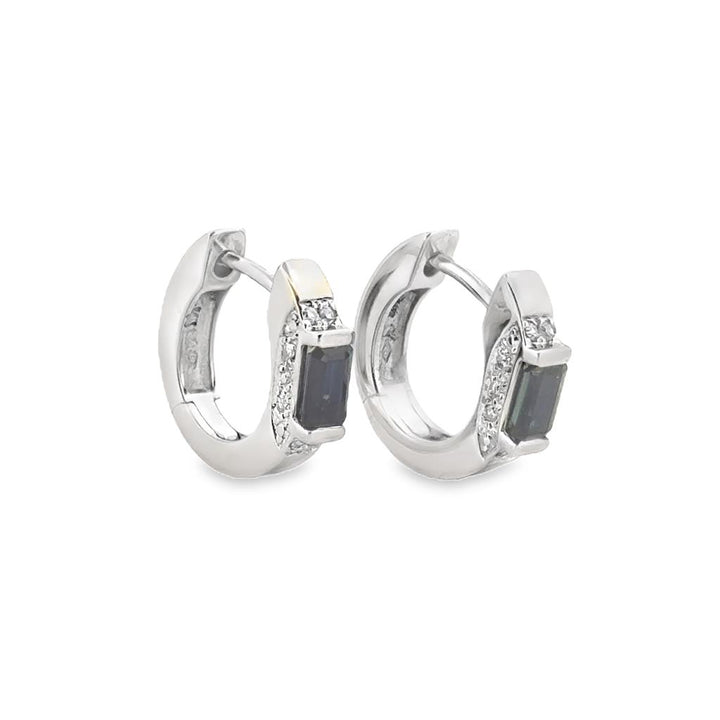 Sapphire and Diamond 14K White Gold 13mm Hoop Earrings