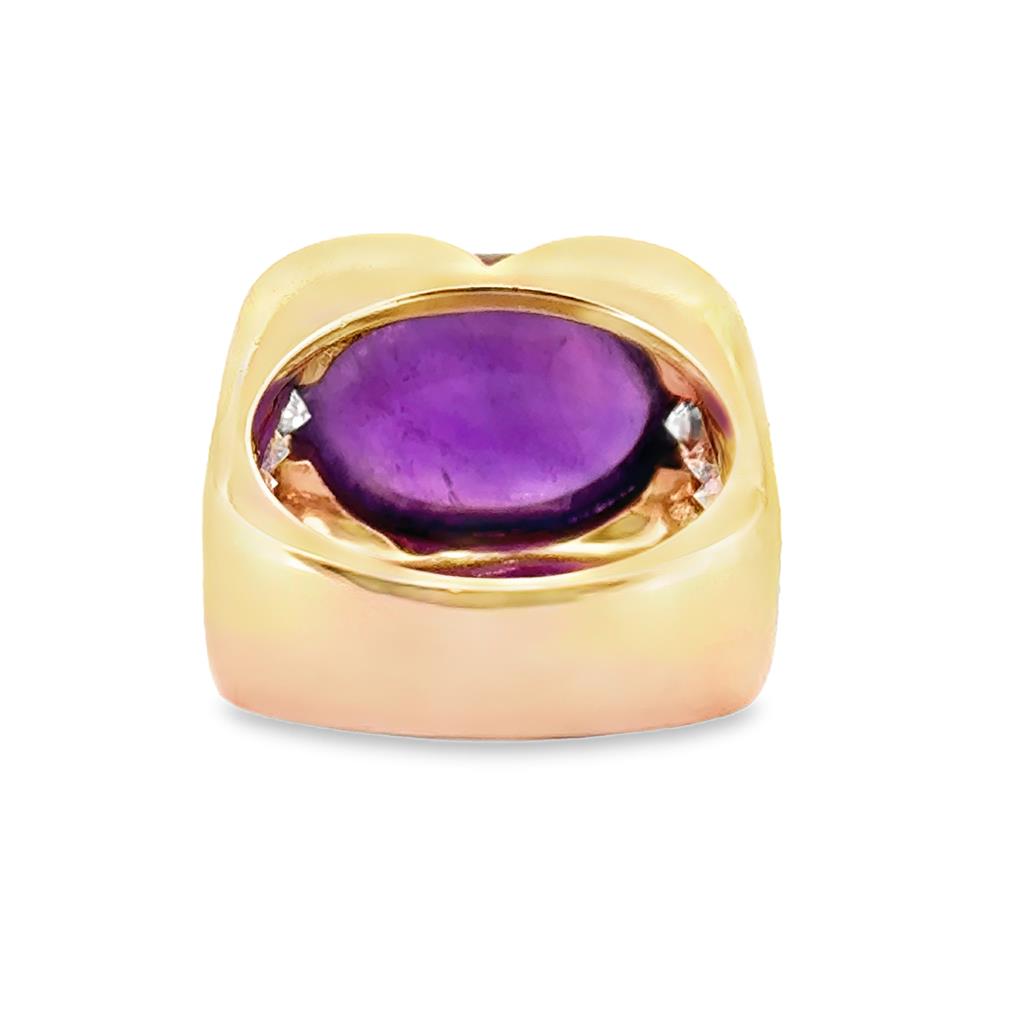 14K Yellow Gold Cabochon Amethyst Ring with Diamond Accents