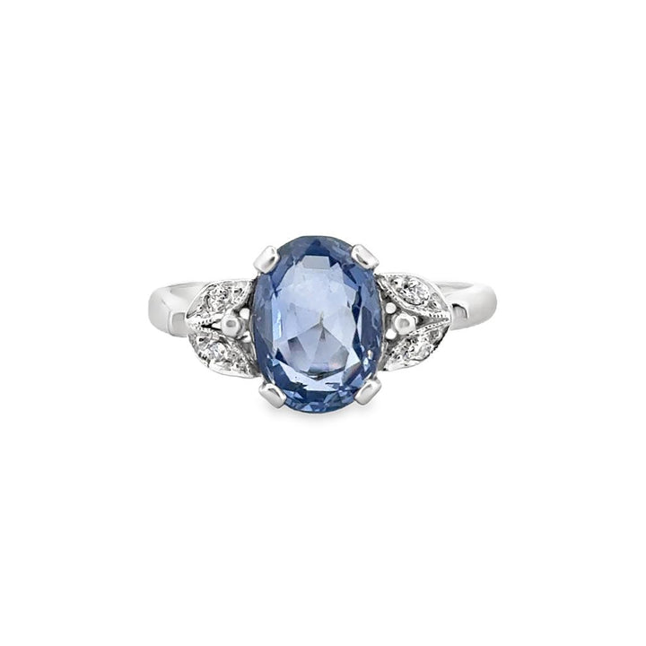 3.22 CT Unheated Burma Sapphire & Diamond Ring in 14K White Gold